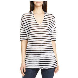 NWOT Eileen Fisher Stripe V-Neck Linen Blend Top